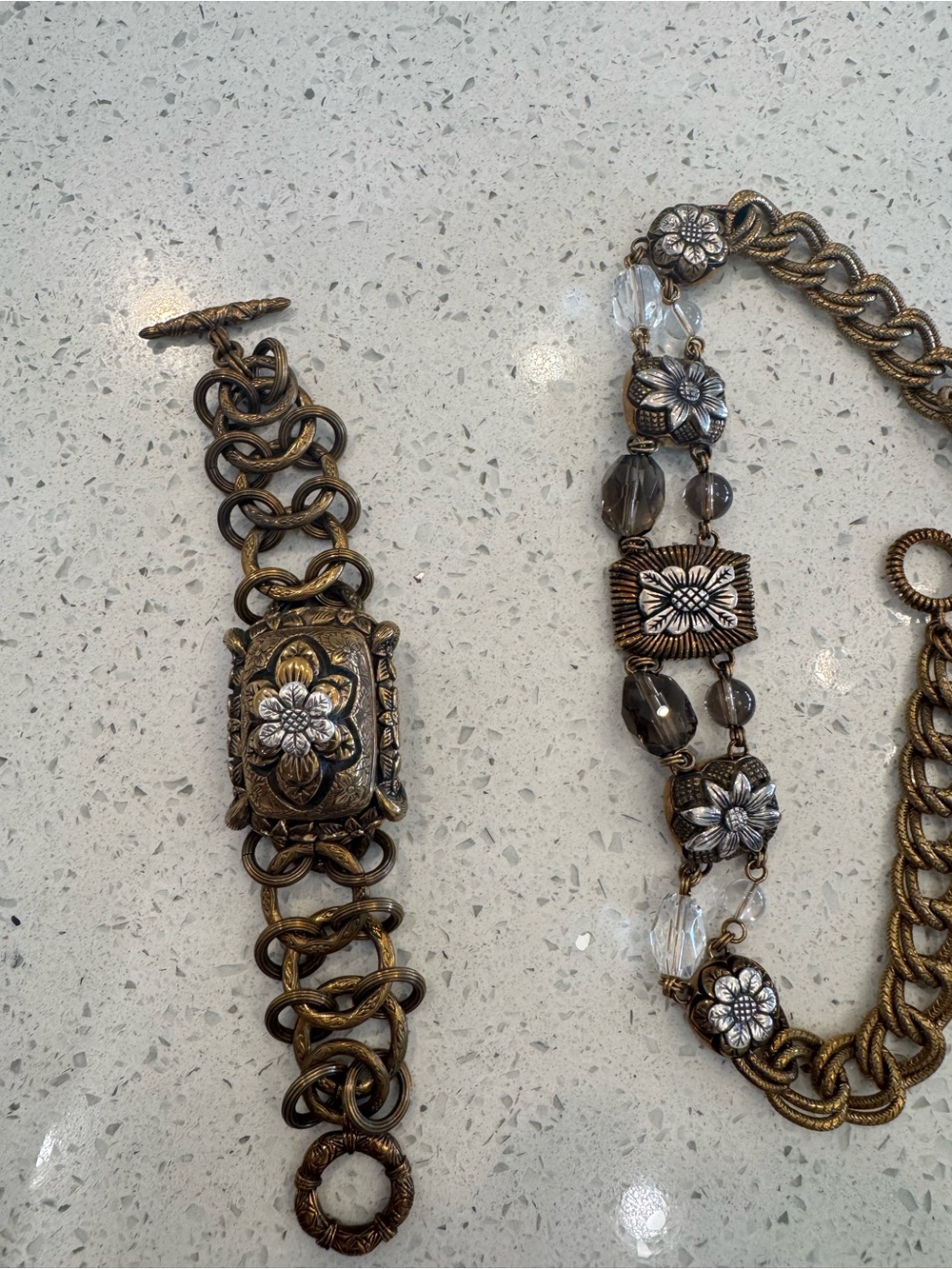 Stephen Dweck Bronze Two-Tone Floral Link Bracelet Set